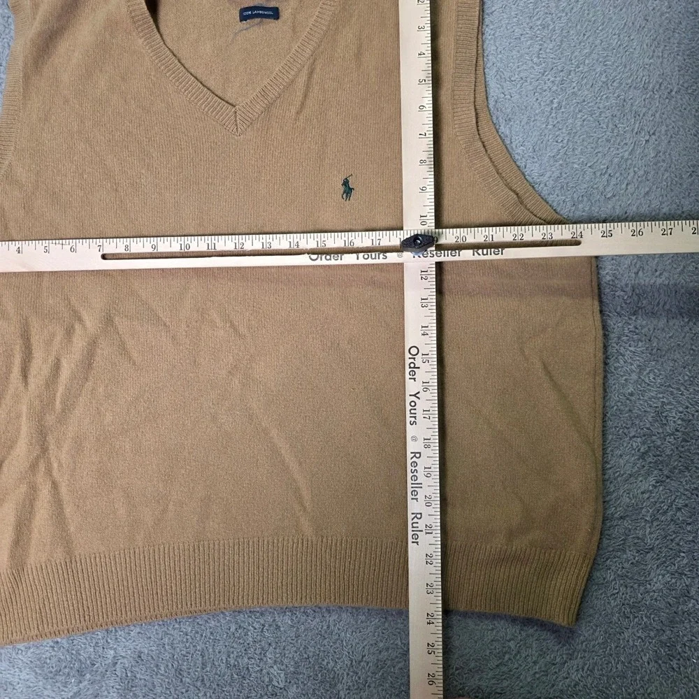 Polo Ralph Lauren Mens XXL Sweater Vest Tan Lambswool V-Neck Embroidered Pony